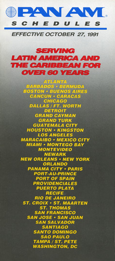 Pan Am Timetable Sep, 10, 1990