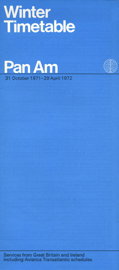 Pan Am Timetable Great britain Oct 31, 1971